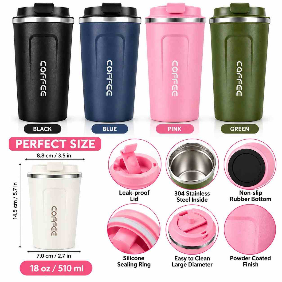 Stainless Steel Insulated Tumbler with Leak-Proof Lid 510 ml