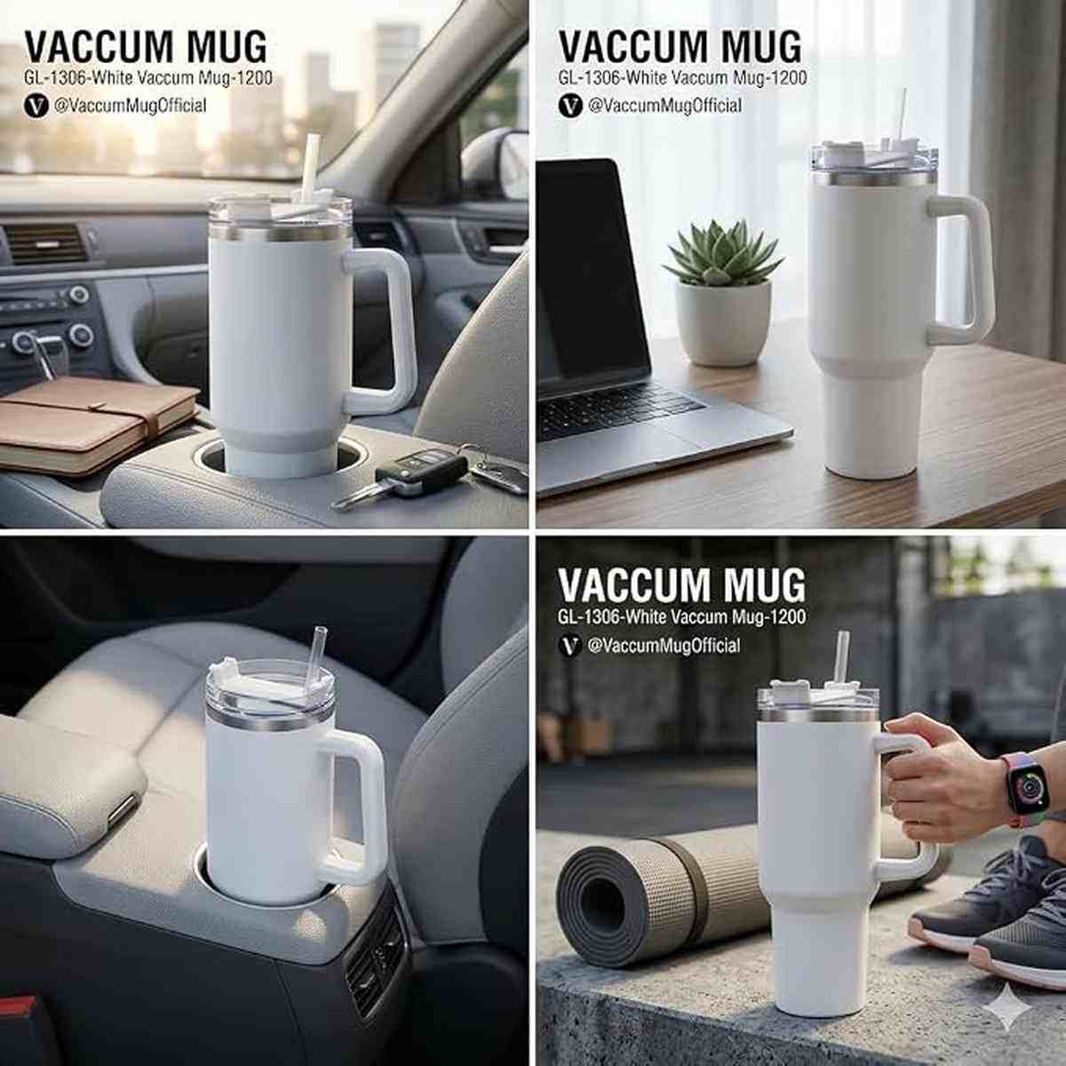 Thermal Mug with Straw and Black Airtight Lid - 1200ml