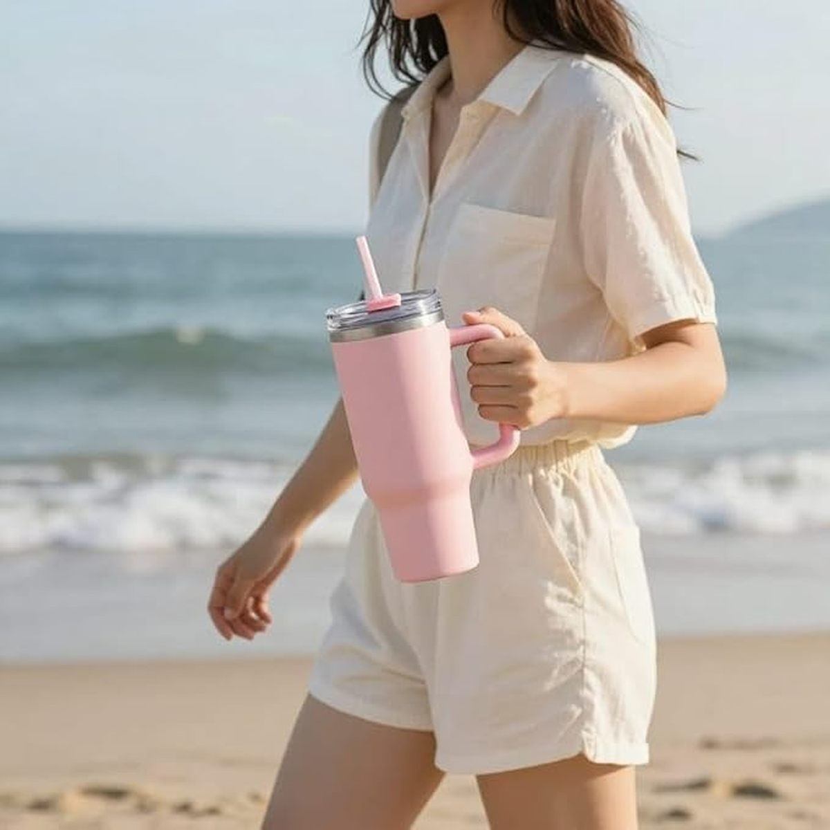 Thermal Mug with Straw and Black Airtight Lid - 1200ml