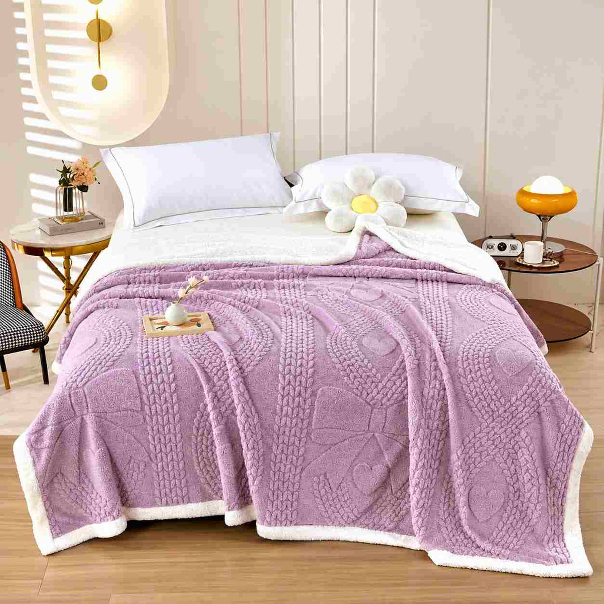 Thick Double Sided Cashmere Fleece Plaid Blanket 200 x 230 cm