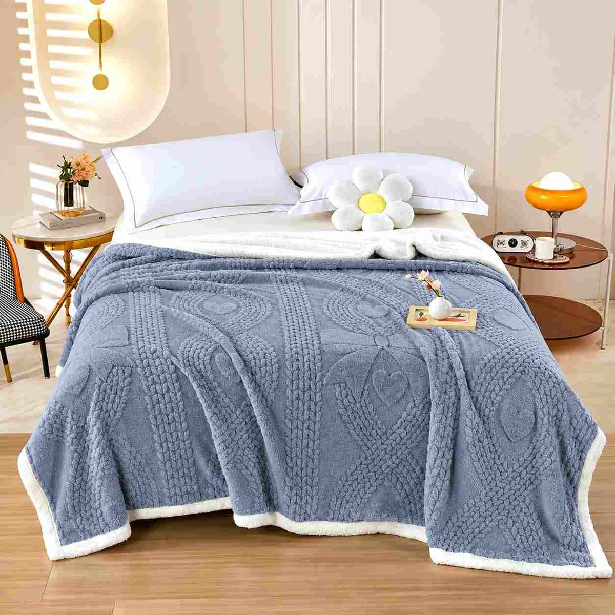 Thick Double Sided Cashmere Fleece Plaid Blanket 200 x 230 cm