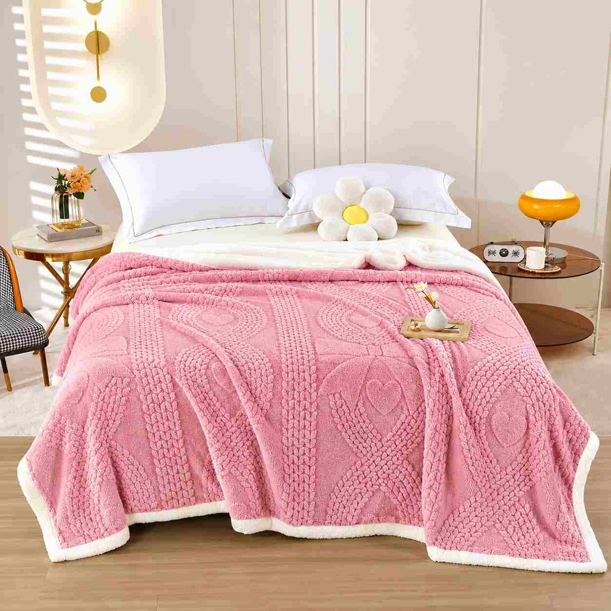 Thick Double Sided Cashmere Fleece Plaid Blanket 200 x 230 cm