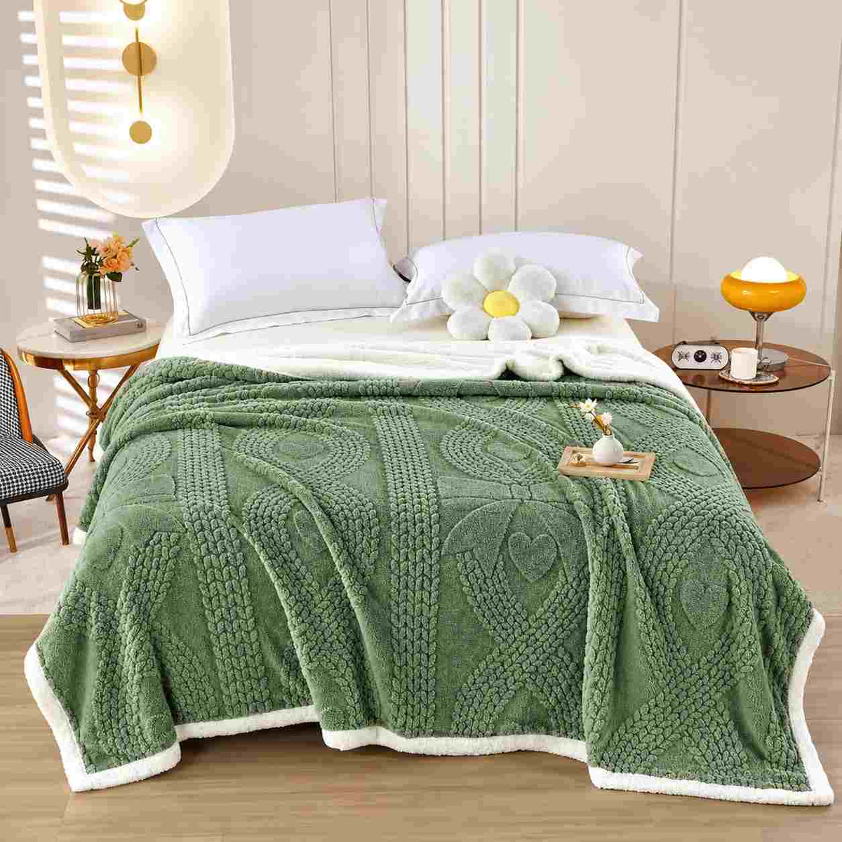 Thick Double Sided Cashmere Fleece Plaid Blanket 200 x 230 cm