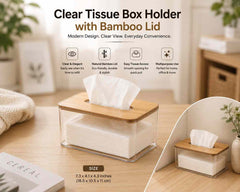 Clear Tissue Box Holder with Bamboo Lid