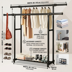 Heavy Duty Double Clothes Rack with Storage Shelf