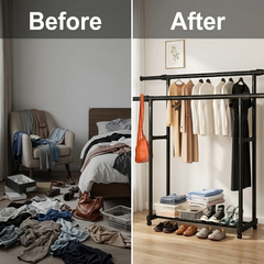 Heavy Duty Double Clothes Rack with Storage Shelf