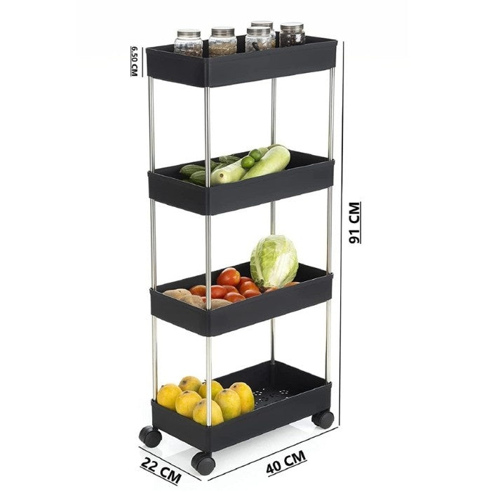 4-Tier Rolling Storage Trolley Rack with Wheels