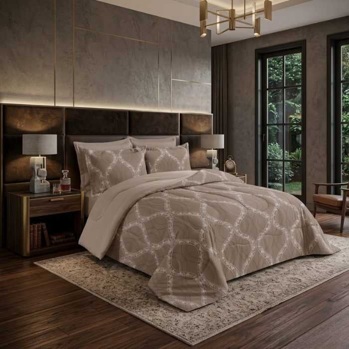 Luxury King Plaid Comforter Set 6pc Blend Premium