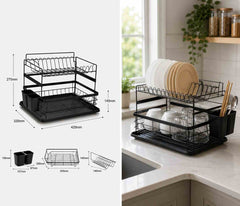 2-Tier Dish Rack – Kitchen Drainer with Utensil Cup