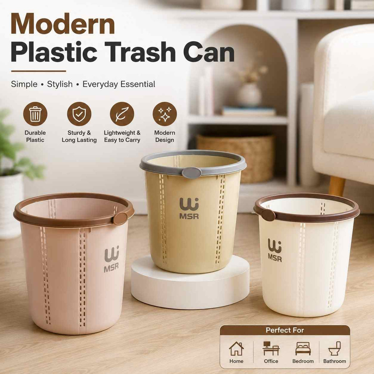 Modern Plastic Trash Can – Home Waste Bin Set