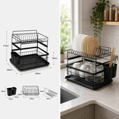 2-Tier Dish Rack – Kitchen Drainer with Utensil Cup
