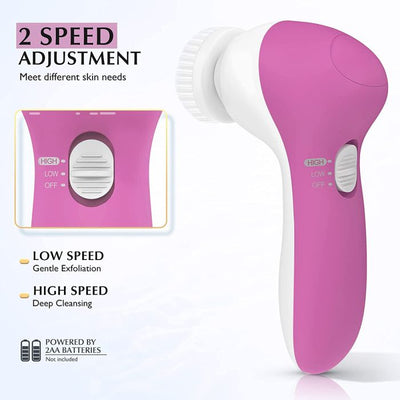 Face Massager Brush Head and Electric Massager - Pink 5-in-1