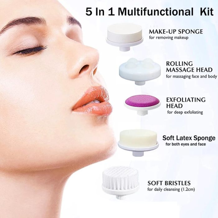 Face Massager Brush Head and Electric Massager - Pink 5-in-1