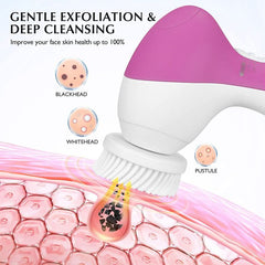 Face Massager Brush Head and Electric Massager - Pink 5-in-1