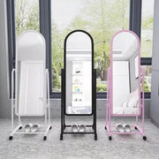 مرآة قائمة بذاتها بطول كامل مزودة بعجلات ورف تخزين