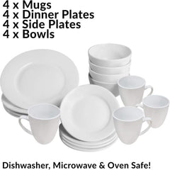 Dinner Set 16 Pieces Plates Bowls Cups Mix