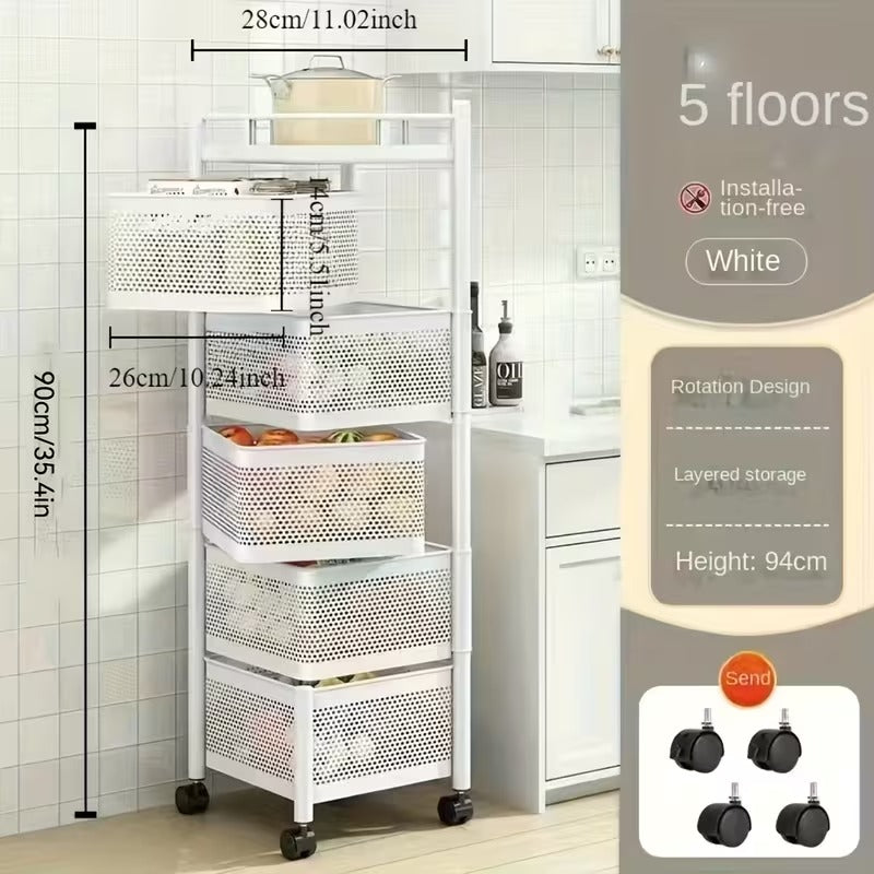 Square or Round Multi-Tiers Metal Storage Rack with Wheels