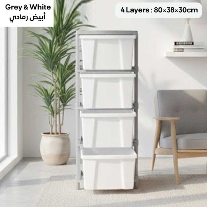 Jumbo plastic drawer organizer by Arbaana with 3, 4, or 5 tiers, showcasing a spacious storage solution with multiple compartments.