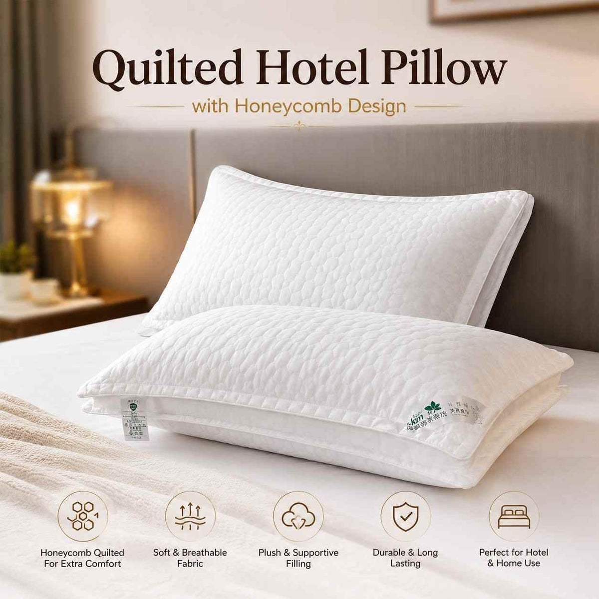 Hotel Pillow with Honeycomb Design