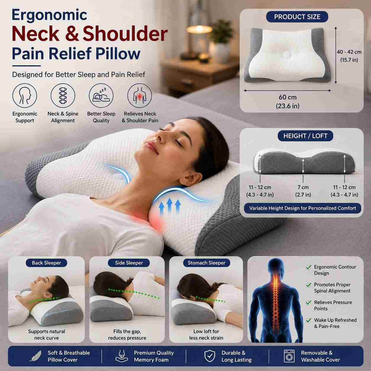 Ergonomic Neck & Shoulder Pain Relief Pillow