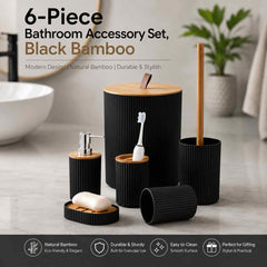 6-Piece Bathroom Accessory Set, Black Bamboo