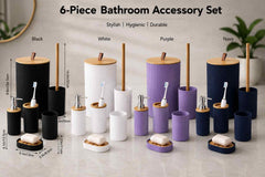 6-Piece Bathroom Accessory Set, Black Bamboo