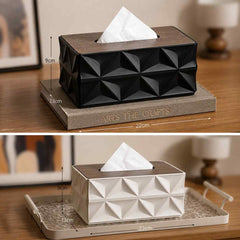 Geometric Faceted Tissue Box Cover, Wood Top