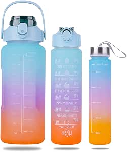 3-in-1 Water Bottle Set with Straw and Handle