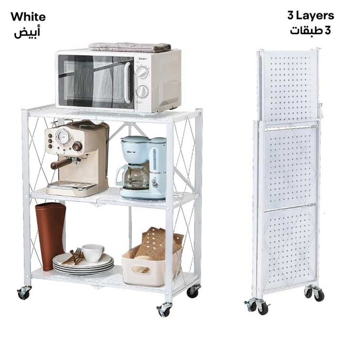 Foldable Multi-Tiers Metal Storage Rack with Wheels