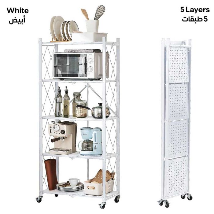 Foldable Multi-Tiers Metal Storage Rack with Wheels