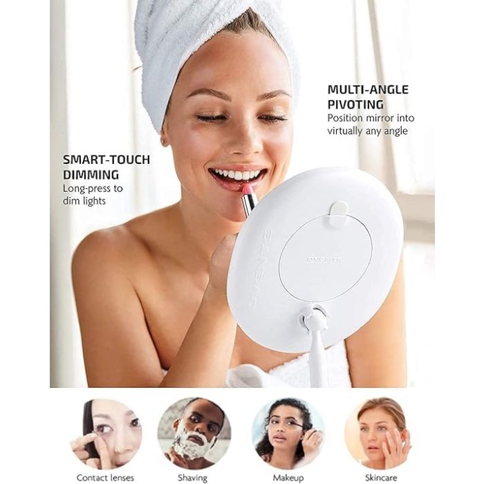 مرآة مكياج دائرية بإضاءة، 20 × 16 سم
