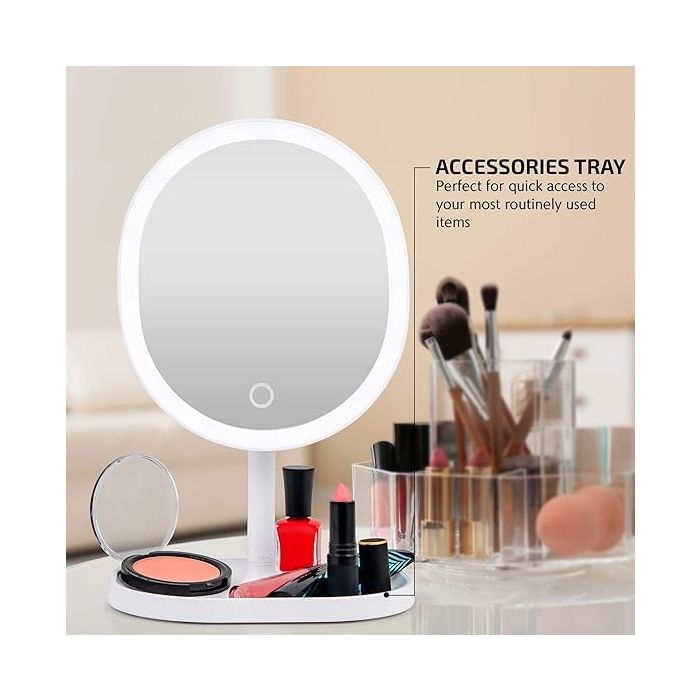 مرآة مكياج دائرية بإضاءة، 20 × 16 سم