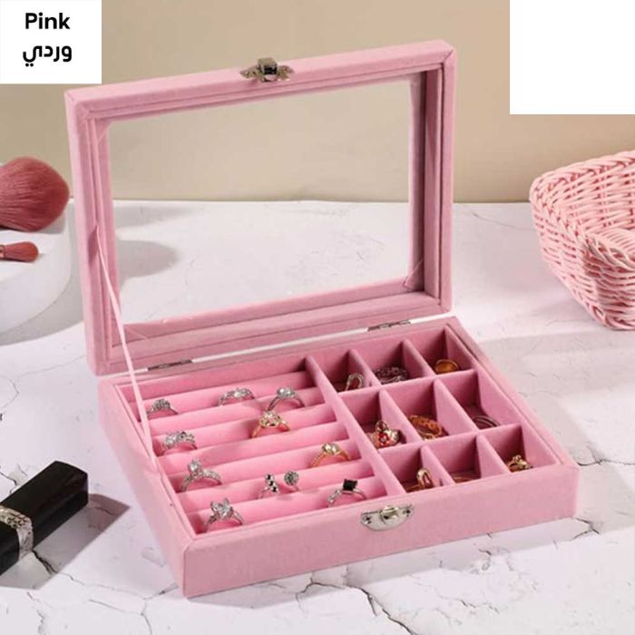 Velvet Jewelry Storage Organizer with Glass Lid