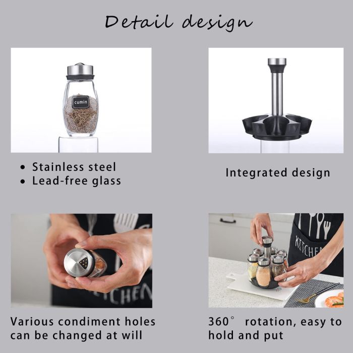 360 Degree Seasoning Bottle Rack with Empty Jars