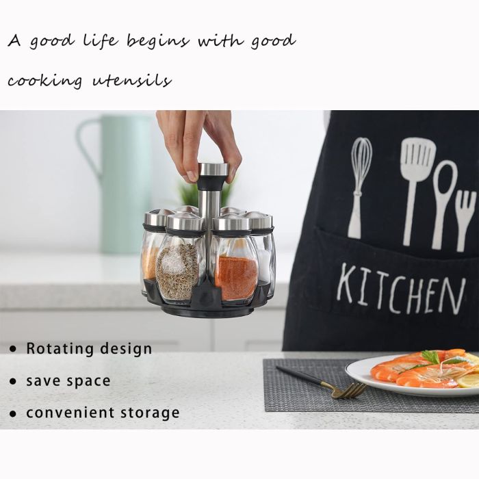 رف زجاجات التوابل بزاوية 360 درجة مع برطمانات فارغة