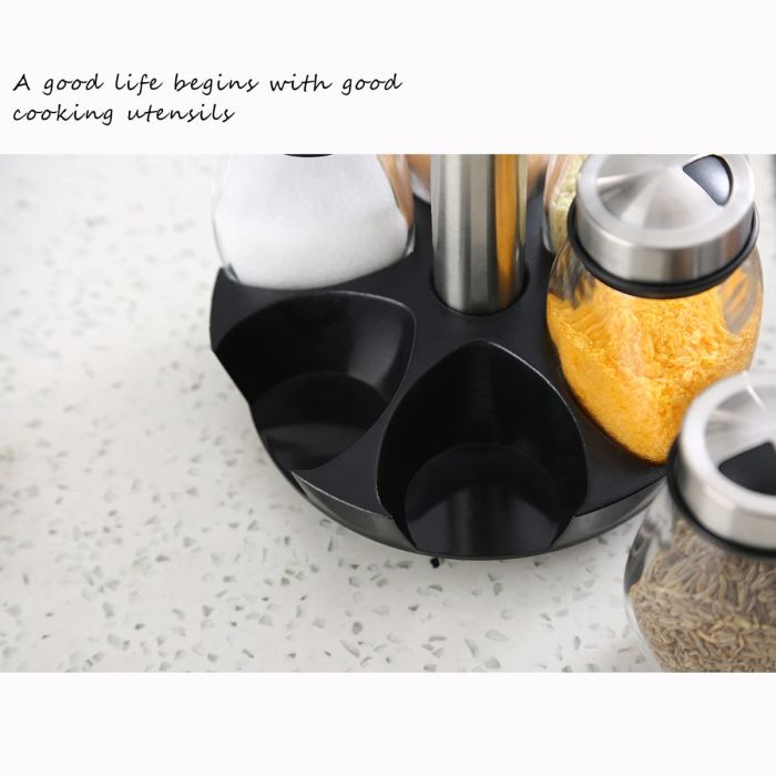 رف زجاجات التوابل بزاوية 360 درجة مع برطمانات فارغة