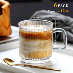 mugs with handles and vertical lines, 6 piece