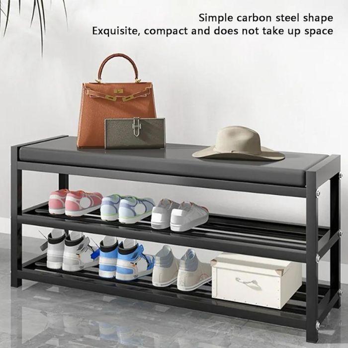 2 Layers Shoe Rack with Cushion Bench