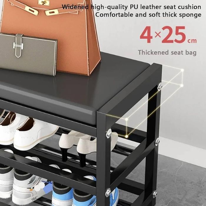 2 Layers Shoe Rack with Cushion Bench