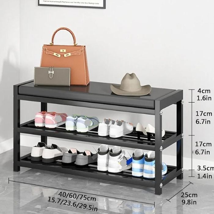 2 Layers Shoe Rack with Cushion Bench