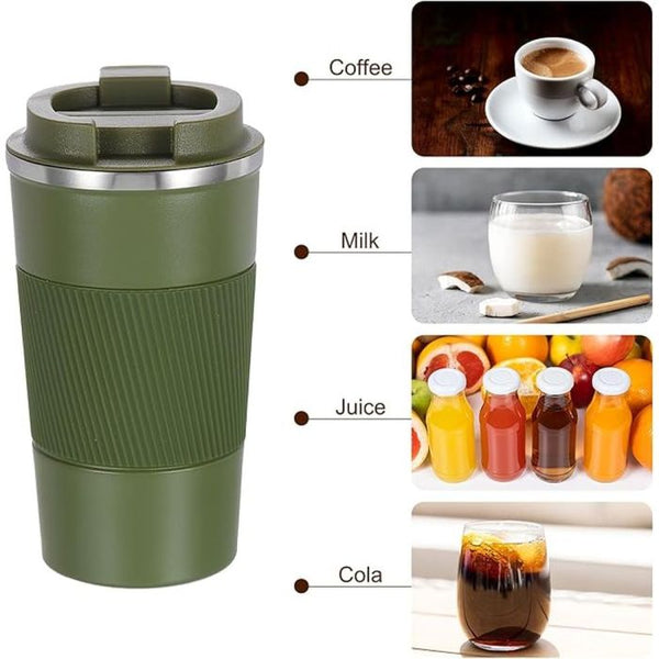Arbaana stainless steel insulated coffee mug 510ml with a black handle and lid, perfect for hot beverages on the go.