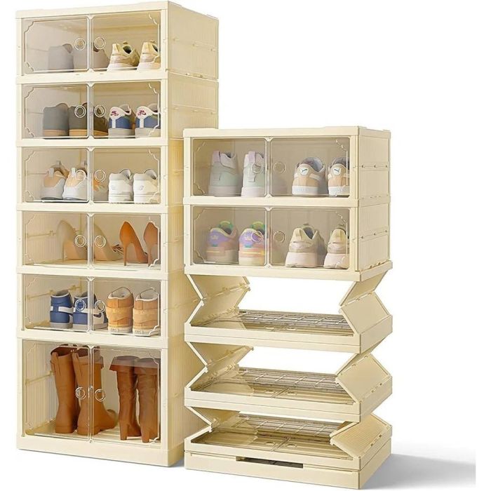 Foldable 6-layer double shoe organizer by Arbaana showing multiple compartments for organized shoe storage.