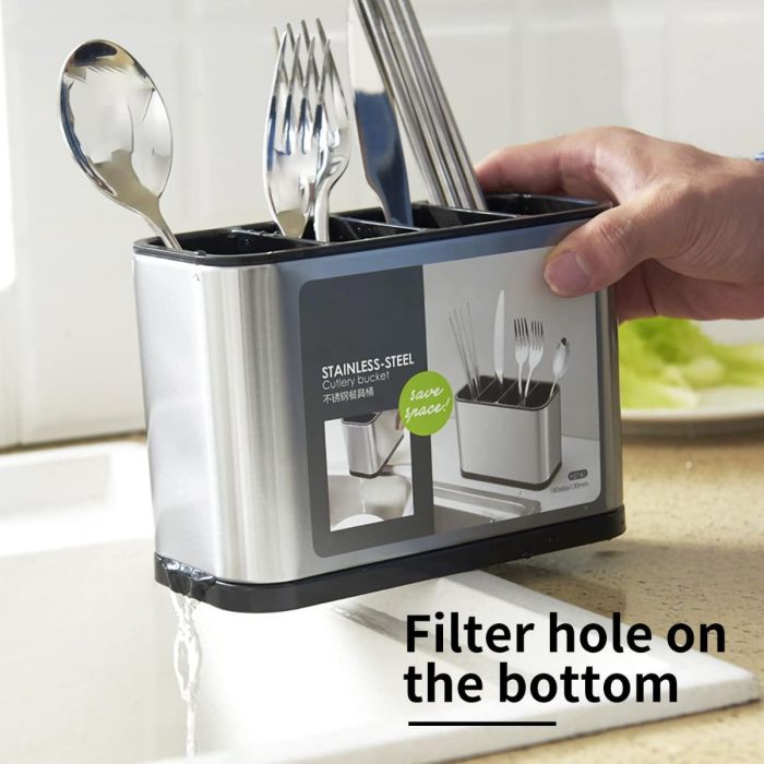 Kitchen Utensil Holder Stainless Steel - Large - 4 Compartment