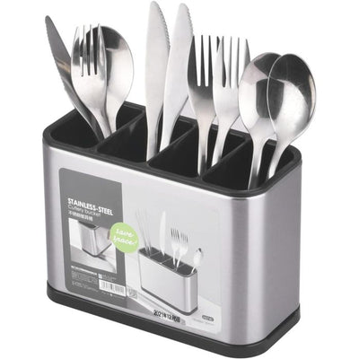 Kitchen Utensil Holder Stainless Steel - Large - 4 Compartment