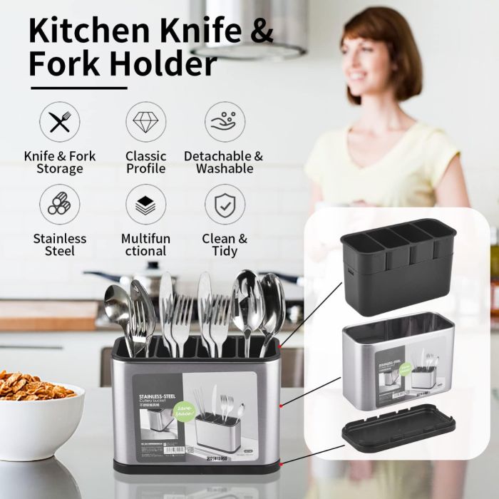 Kitchen Utensil Holder Stainless Steel - Large - 4 Compartment