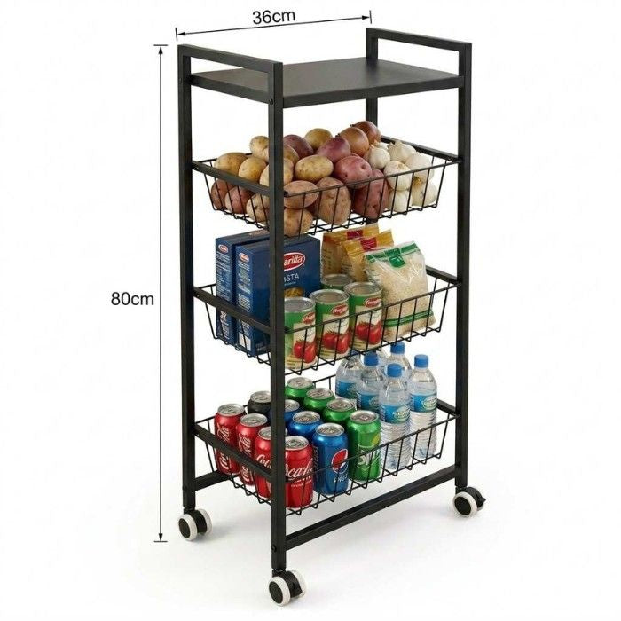 4-Tier Metal Rolling Kitchen Cart Trolley with Wheels 36x80cm
