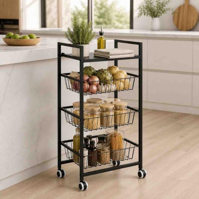 4-Tier Metal Rolling Kitchen Cart Trolley with Wheels 36x80cm
