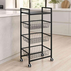 4-Tier Metal Rolling Kitchen Cart Trolley with Wheels 36x80cm