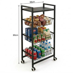 4-Tier Metal Rolling Kitchen Cart Trolley with Wheels 36x80cm