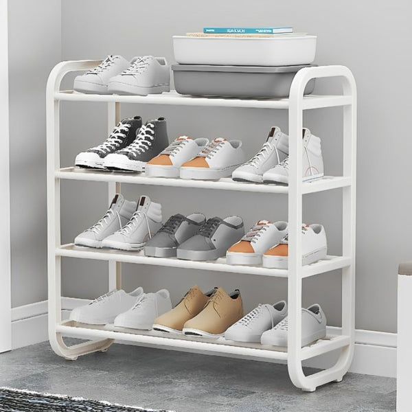 Arbaana 4-layer metal shoe rack with four shelves, measuring 58x45x23cm, ideal for organized footwear storage.